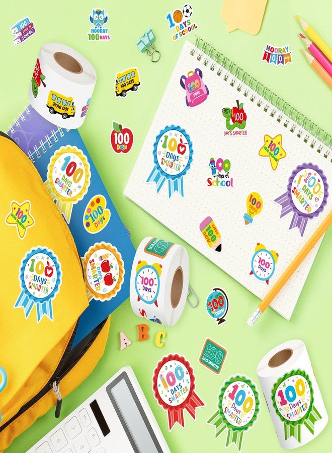 BeYumi 100 Days Smarter Sticker - 1200Pcs 100th Day of School Stickers in 3 Rolls for Kid 100 Days Smarter Badge Teacher Reward Sticker Cartoon Waterproof Vinyl Decal Party School Classroom Gift Decor - Image 4